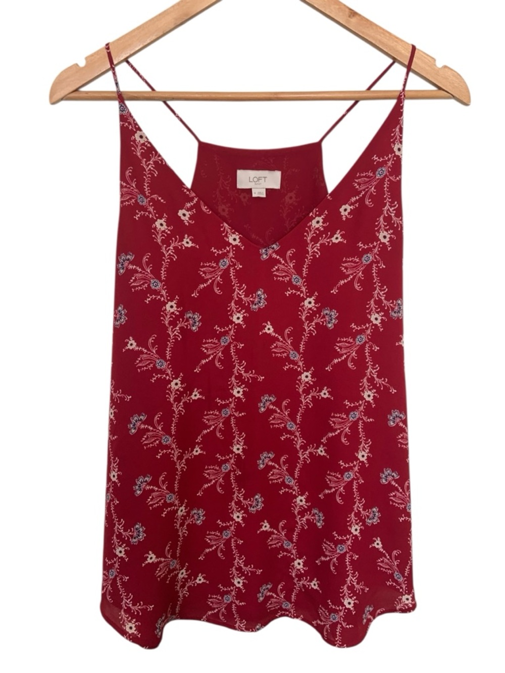 LOFT Women Red Floral Print Spaghetti Strap Cami B Neck Top M
